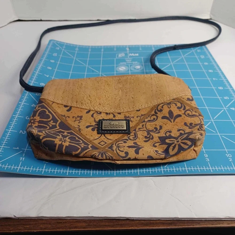 Montado Cork Crossbody Bag Floral‎ Purse Small Double Zipper READ